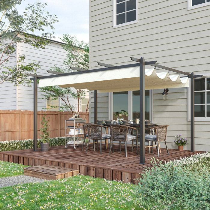 3m x 4m Metal Pergola With Retractable Roof - Cream White