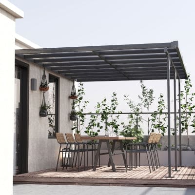 Wall Mounted Gazebo Pergola, Polycarbonate Roof, 4x3m