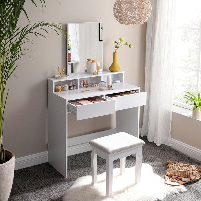 White Dressing Table With Mirror and Drawers by Vasagle