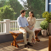 Wood Garden Bench for Two with Backless Design and Weather Resistant Finish Carbonised Outsunny