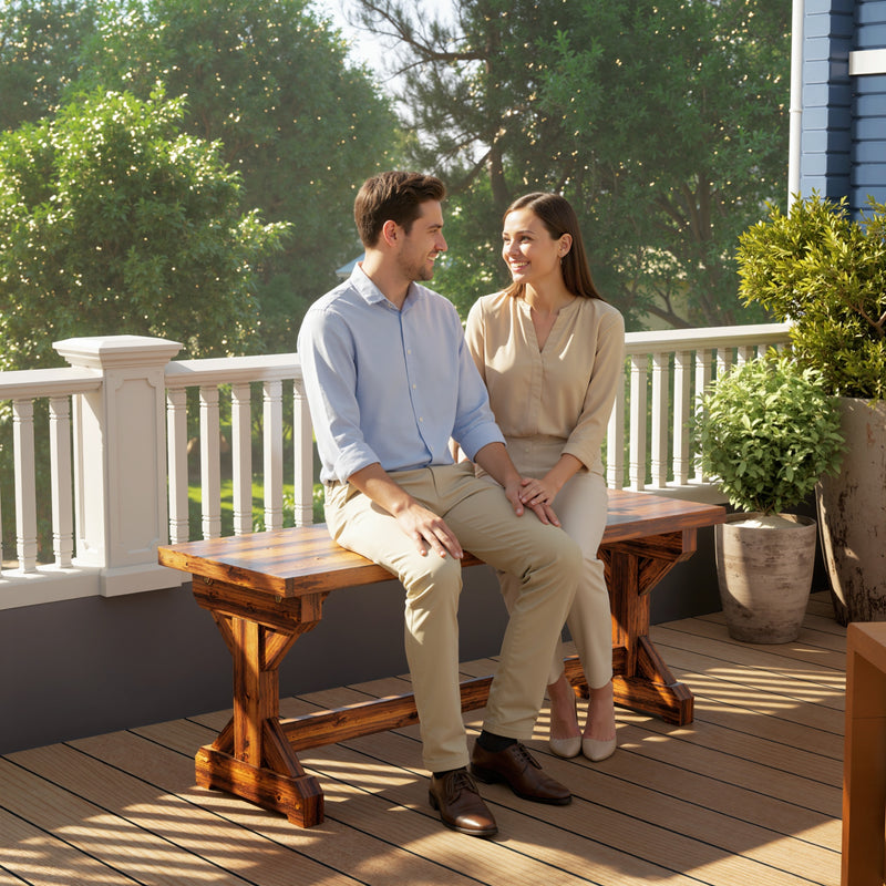 Wood Garden Bench for Two with Backless Design and Weather Resistant Finish Carbonised Outsunny