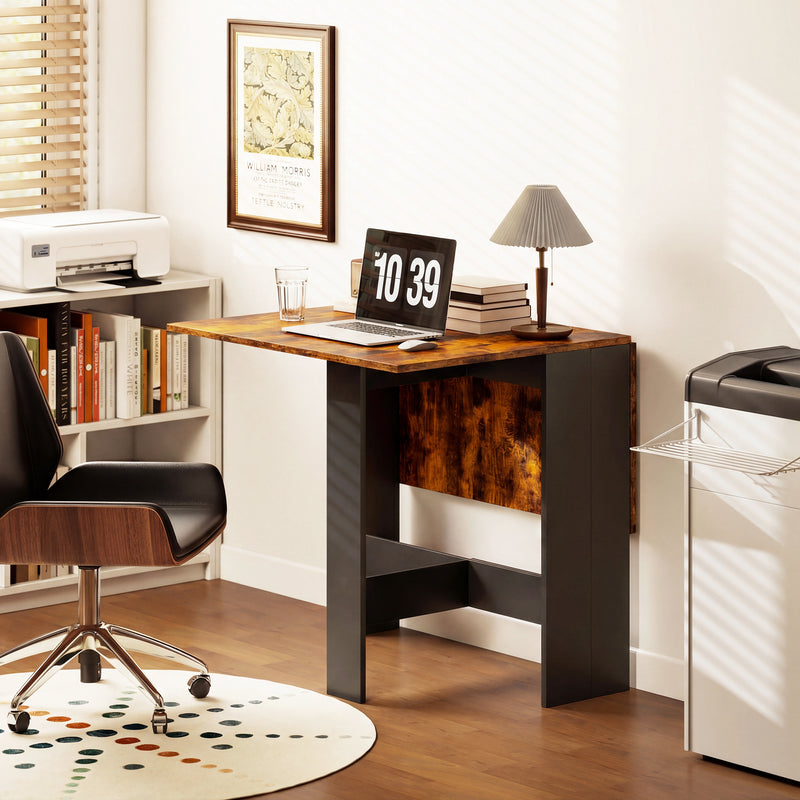 Folding Dining Table for Small Spaces Seats Up to 6 Converts to Desk Rustic Brown Black AOSOM