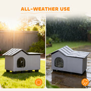 Weatherproof Outdoor Cat House with Elevated Base and Cushion for Winter Comfort Grey