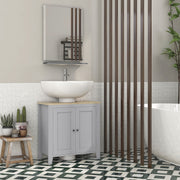 Grey Under Sink Bathroom Cabinet with Adjustable Shelf and Double Doors Freestanding Design