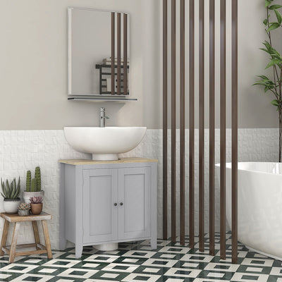 Grey Under Sink Bathroom Cabinet with Adjustable Shelf and Double Doors Freestanding Design