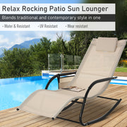 2 Piece Garden Rocking Sun Lounger Set with Mesh Fabric and Storage Bag Cream White AOSOM