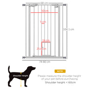 Extra Tall Indoor Dog Gate With Auto Close And Cat Flap Fits 74 To 80cm Wide White