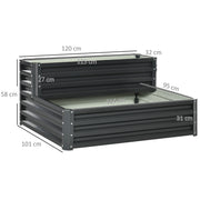 Dark Grey 2 Tier Raised Garden Bed With Open Bottom For Growing Vegetables And Herbs