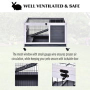 Indoor Wooden Rabbit Hutch with Lift Top for Guinea Pigs and Small Pets, Grey and White