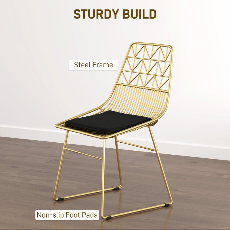 Set of 4 Metal Dining Chairs with Velvet Cushions and Cut Out Back for Kitchen, Gold Tone