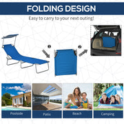 Set of 2 Blue Foldable Sun Loungers with 4 Position Adjustable Backrest and Sun Shade