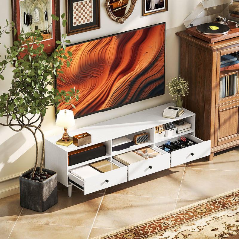 White Minimal TV Stand with Multi Storage Shelves for Living Room