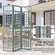 Grey Wooden Folding Garden Privacy Screen with Trellis for Outdoor Spaces Outsunny