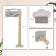 Light Grey 4 Piece Cat Wall Shelves with Scratching Post Ladder Steps and Toys for Indoor Cats by PawHut