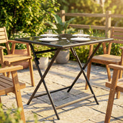 Foldable Square Garden Dining Table with Parasol Hole for Outdoor Meals and Easy Storage, Black Outsunny