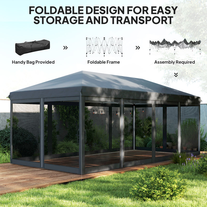 Black 3x6m Pop Up Garden Gazebo With Mesh Sidewalls and Carry Bag for Garden Parties by Outsunny
