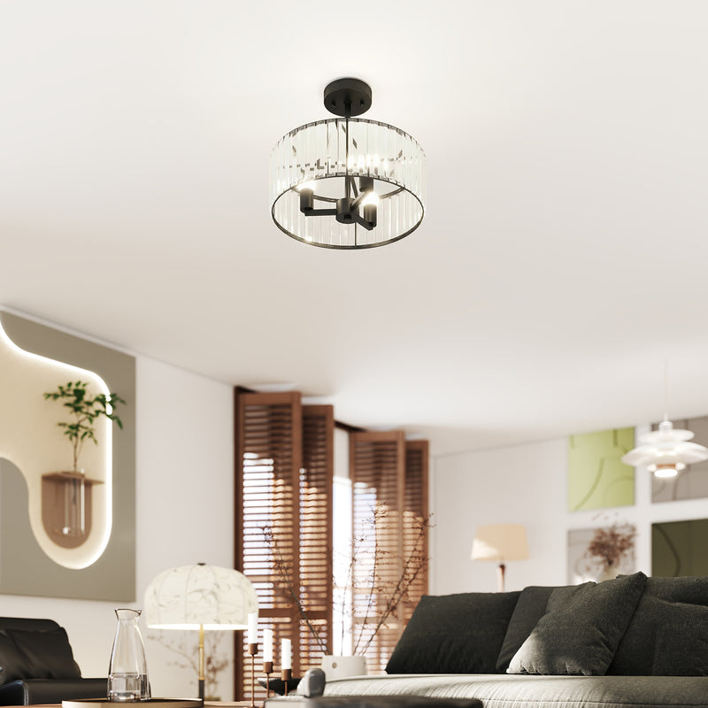 Crystal Ceiling Light for Brightening Bedrooms or Living Rooms Semi Flush Black