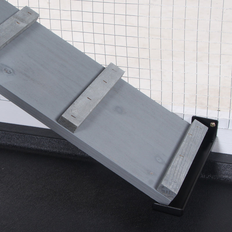 Two Tier Wooden Rabbit Hutch With Slide Out Tray And Ramp For Outdoor Use Grey