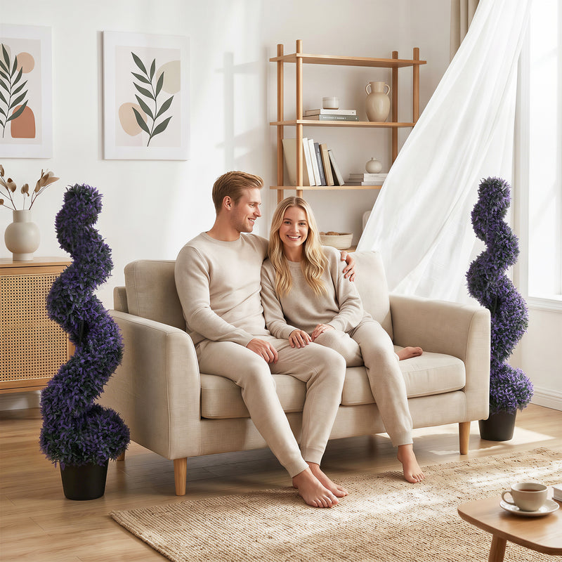 Artificial Spiral Topiary Trees Set of 2 for Easy Outdoor Colour and No Maintenance Purple Homcom