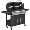 Dual Fuel BBQ Grill with 2900cm² Cooking Area, Side Burner and Storage Cabinet, Black Outsunny