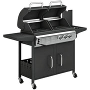 Dual Fuel BBQ Grill with 2900cm² Cooking Area, Side Burner and Storage Cabinet, Black Outsunny