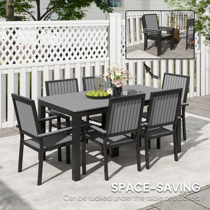 Grey 6 Seater Patio Dining Set with Stackable Chairs and Aluminium Frame by Outsunny