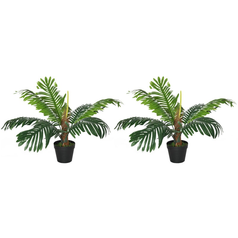 2 Pack 60cm Artificial Palm Trees with Nursery Pots for Indoor and Outdoor Use Green