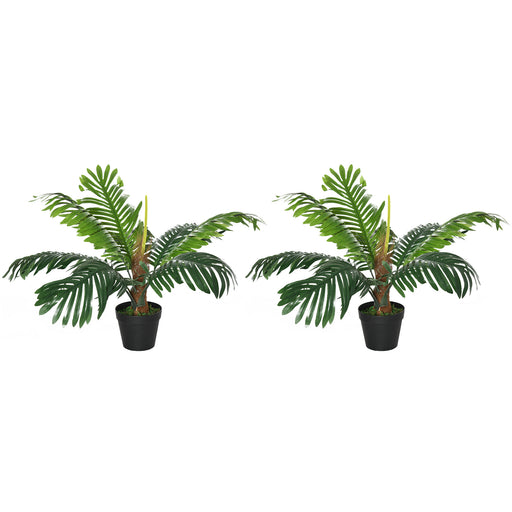 2 Pack 60cm Artificial Palm Trees with Nursery Pots for Indoor and Outdoor Use Green