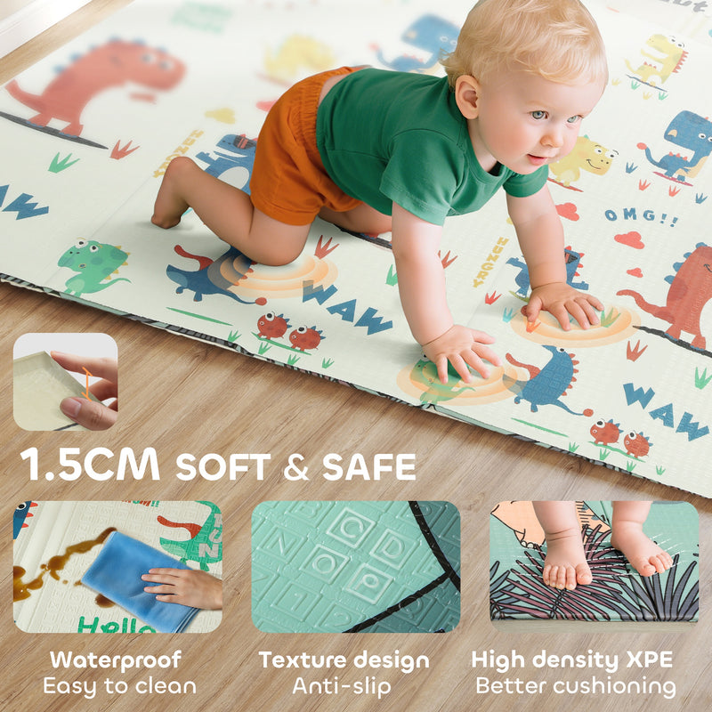 Foldable Double Sided Baby Play Mat Water Resistant for Indoor or Outdoor Use Green AOSOM