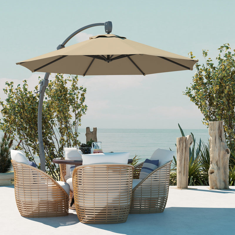 Premium Khaki 3m Cantilever Garden Parasol With 360° Rotation and Crank Handle by Outsunny