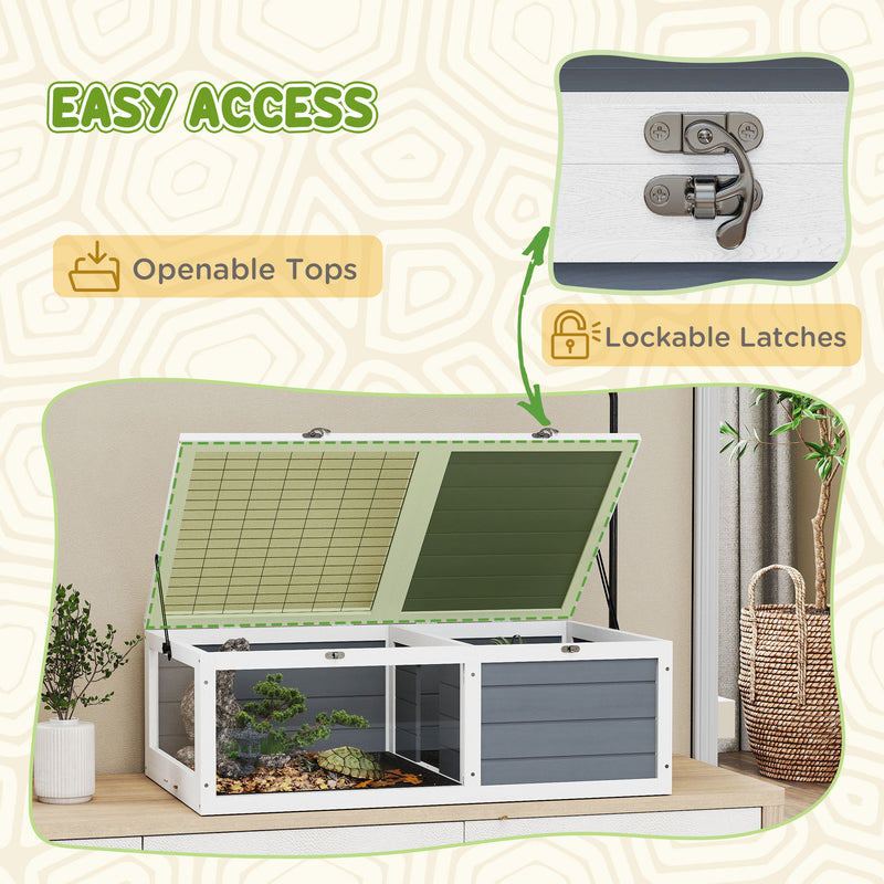 Wooden Tortoise Table with Pull Out Trays and Lamp Holder for Indoor Use Grey