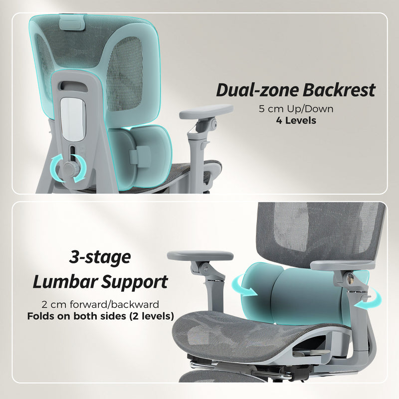 Ergonomic High Back Mesh Office Chair With Lumbar Support For Home Desk Use Grey AOSOM