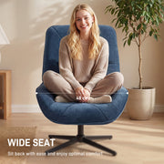 Accent Swivel Chair with High Back and Lumbar Support for Living Room or Bedroom Dark Blue AOSOM