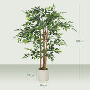 120cm Artificial Ficus Tree With Realistic Wood Trunk In Pot For Indoor Display Green
