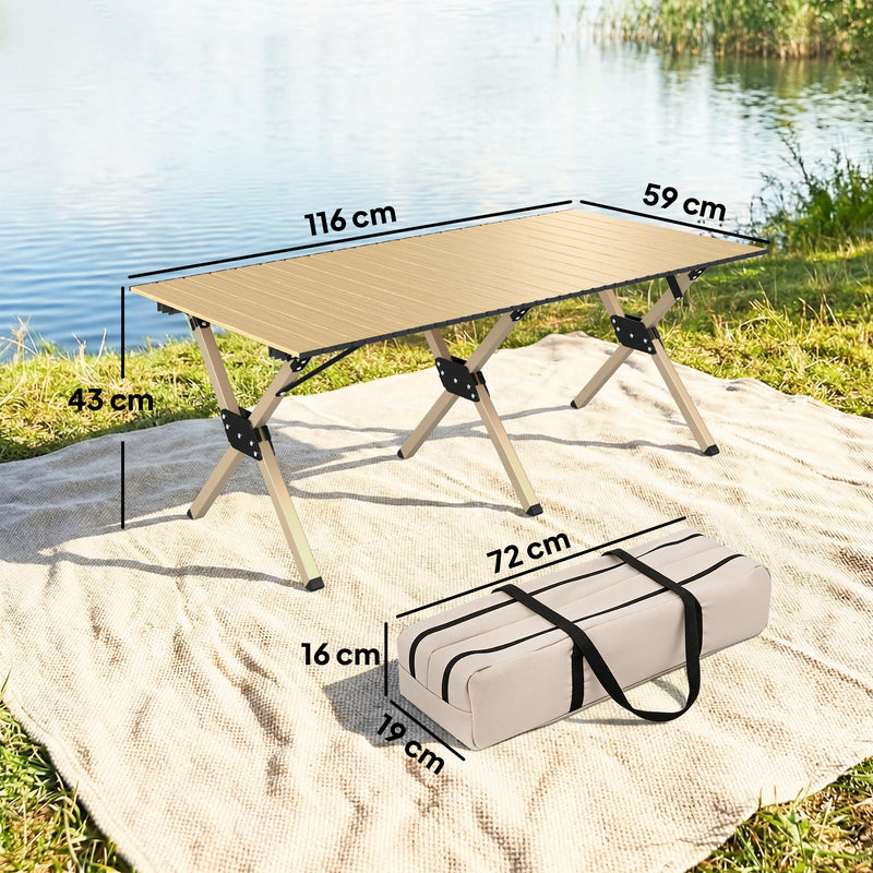 Folding Camping Table with Roll Up Top for Stable Outdoor Meals Dark Brown