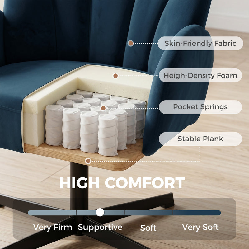 Accent Chair with Swivel Base and Supportive Shell Back for Bedroom Comfort Dark Blue Homcom