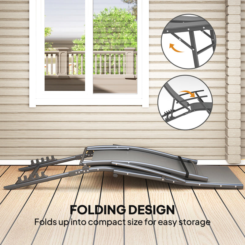 Set of 2 Grey Folding Sun Loungers with Adjustable Backrest and Pillows for Garden and Beach by Outsunny