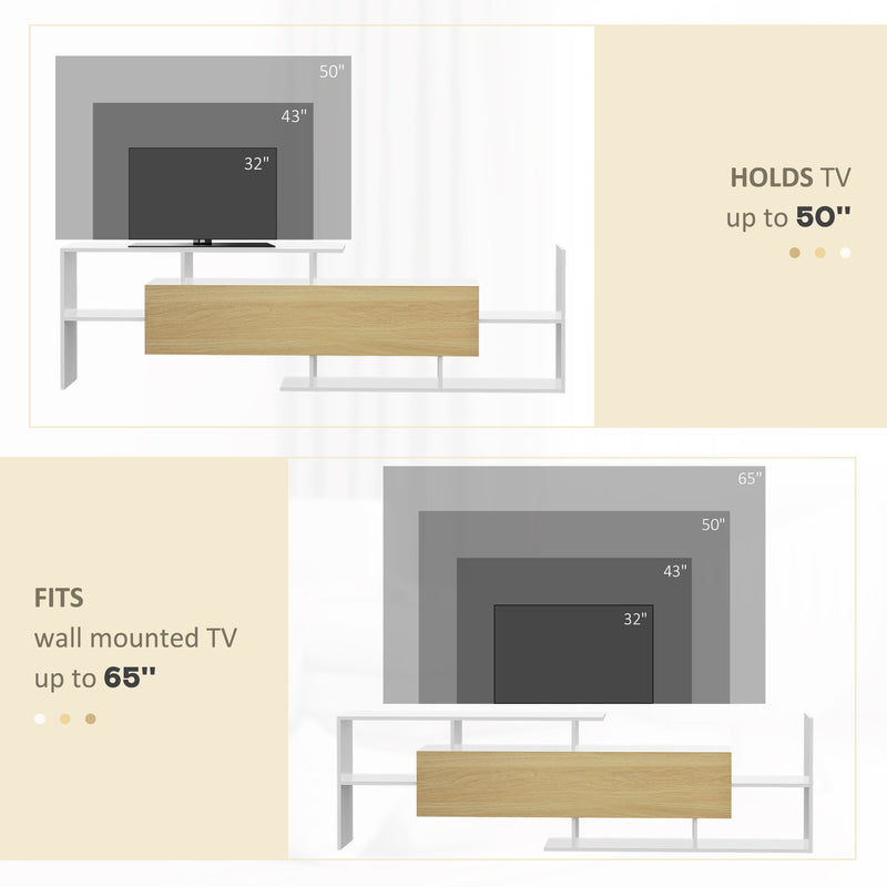 White and Natural TV Cabinet with Wall Shelf for 65 Inch Wall Mounted or 40 Inch Standing TVs