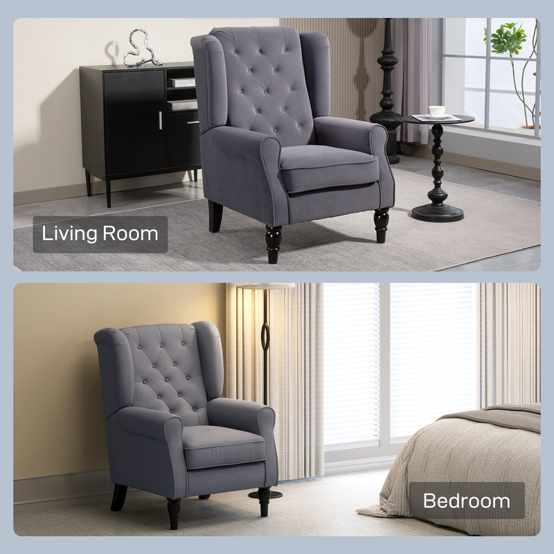 Charcoal Grey Wingback Accent Chair with Tufted Upholstery for Living Room or Bedroom by HOMCOM