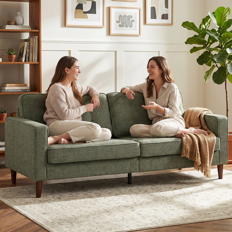 3 Seater Sofa with Spacious Velvet Seating for Comfortable Family Evenings Green