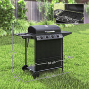 4 Plus 1 Burner Gas BBQ Grill with Thermometer Side Table and Wheels for Outdoor Cooking by Outsunny