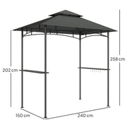 8 x 5 ft Grill Gazebo Double Tier BBQ Shelter with LED Lights Shelves and Hooks Dark Grey by Outsunny