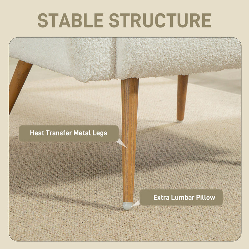 Accent Chair with Soft Teddy Fleece and Removable Lumbar Support for Living Room Cream White