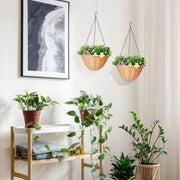 Set of 2 Artificial Hanging Flower Baskets with Pinecones for Home or Office Decor, Green