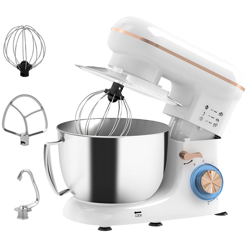 White 1300W Kitchen Stand Mixer with Accessories by HOMCOM