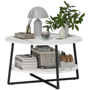 Two Tier Marble Effect Round Coffee Table With Black Legs For Living Room by HOMCOM