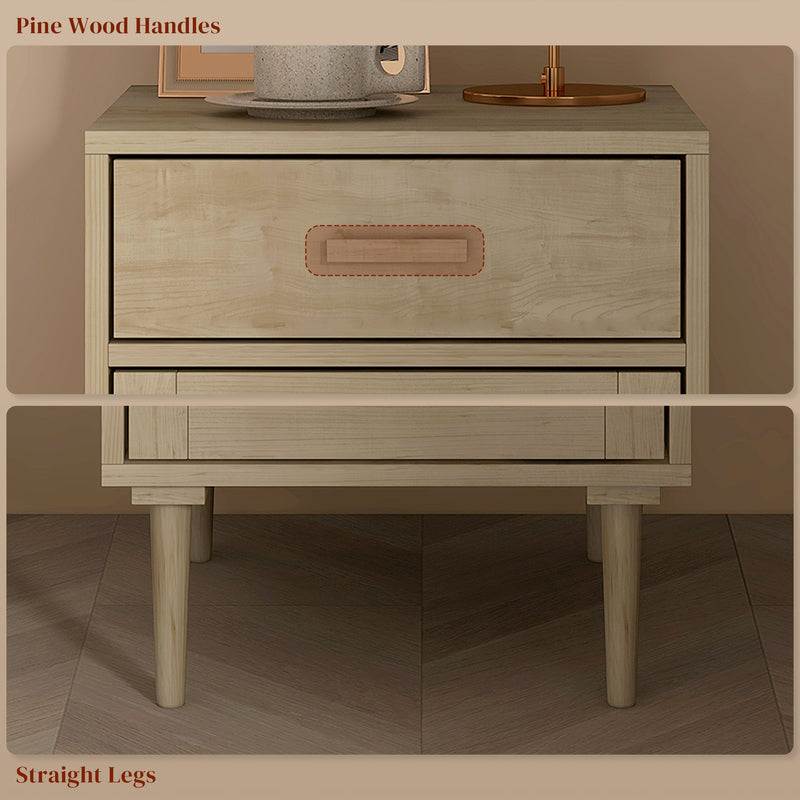 Boho Rattan Bedside Table With Drawer And Adjustable Shelf For Bedroom Storage Natural