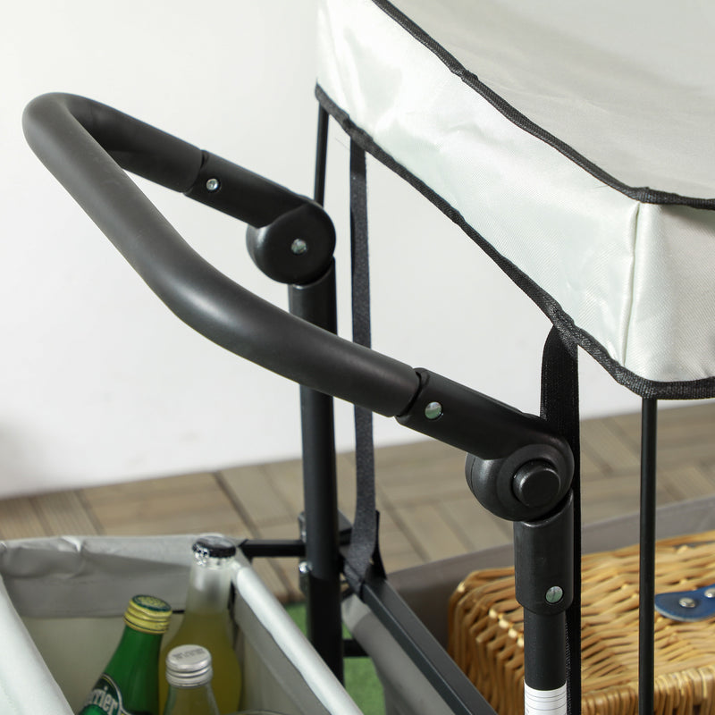 Grey Folding Camping Trolley Wagon With Canopy And Handle For Beach Or Garden Use
