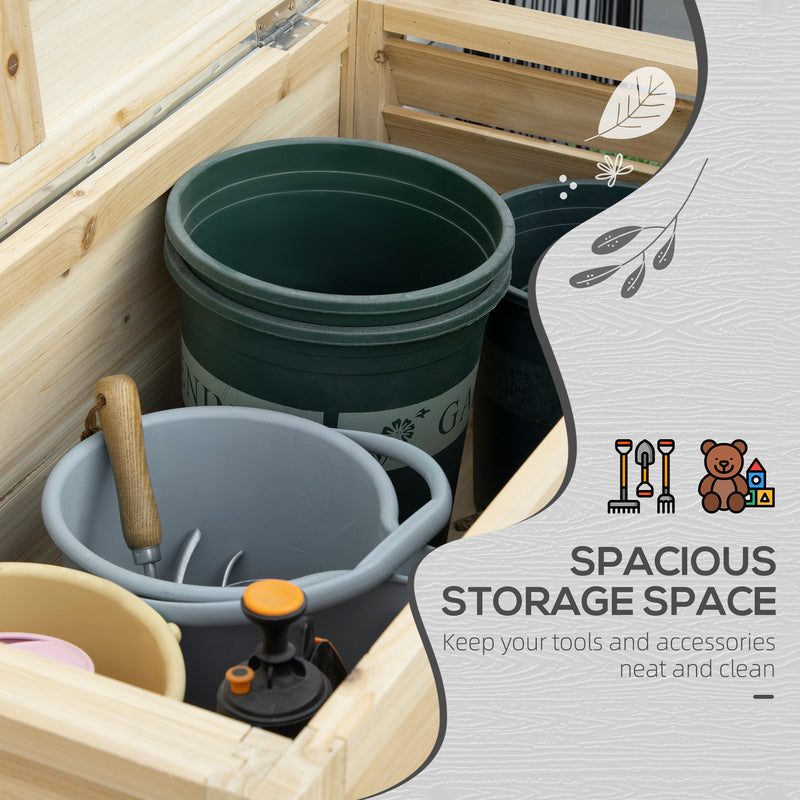 155L Outdoor Garden Storage Box With Metal Top Ideal For Tools And Equipment Natural Wood