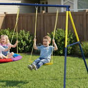 Kids Garden Swing Set with Nest and Belt Swings for Safe Outdoor Play Multicolour AOSOM